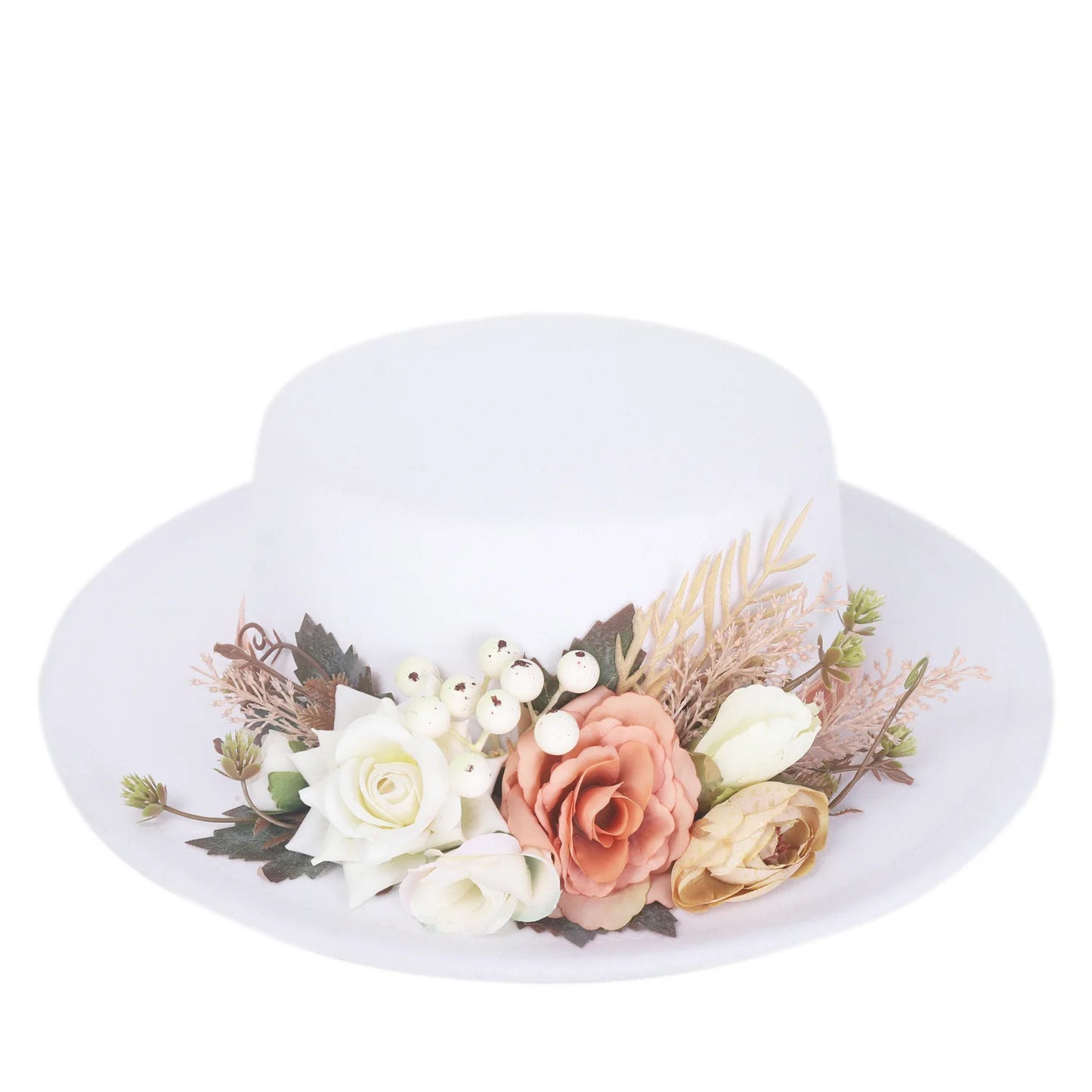 EtherealBe Basin flower fedora hat in white with floral embellishments for a stylish look