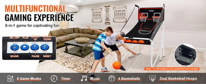 VEVOR Foldable Basketball Arcade Game 2 Player Indoor Basketball Game Home Dual Shot Sport w/ 4 Balls 8 Game Modes for Kid Adult