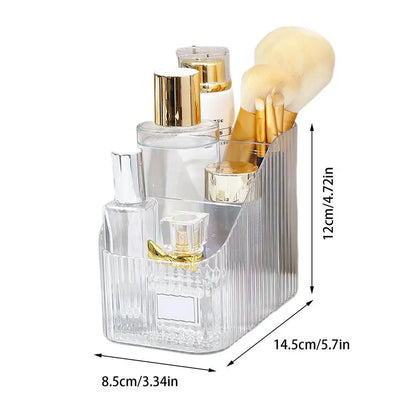 Clear bathroom vanity organizer for cosmetics with multiple compartments for efficient storage
