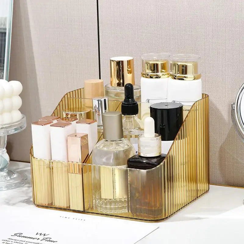EtherealBe Bathroom Vanity Organizer for cosmetics with gold design and multiple compartments for efficient storage