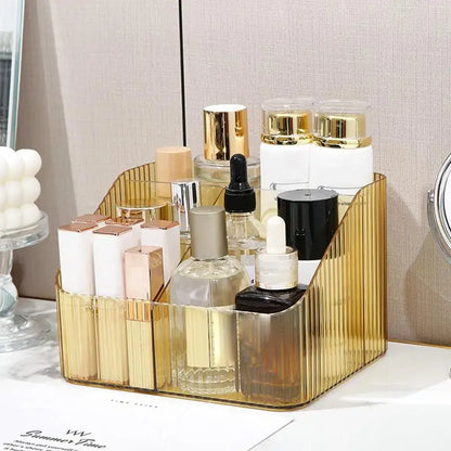 EtherealBe Bathroom Vanity Organizer for cosmetics with gold design and multiple compartments for efficient storage