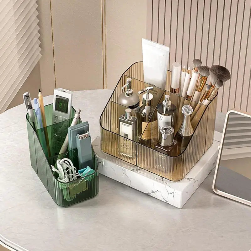 EtherealBe bathroom vanity organizer for cosmetics in green and amber, perfect for makeup storage and organization