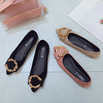 EtherealBe comfortable non-slip pointed toe flats in black and pink with decorative embellishments