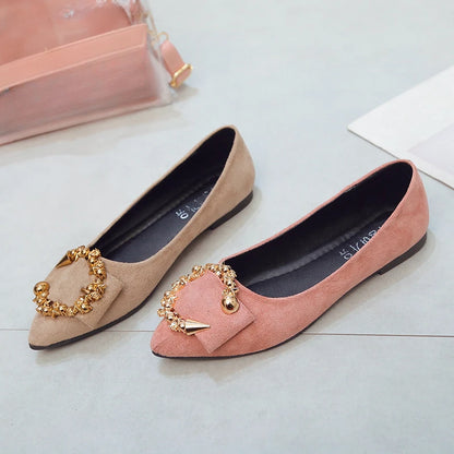 EtherealBe comfortable non-slip pointed toe flats in beige and pink with decorative embellishments