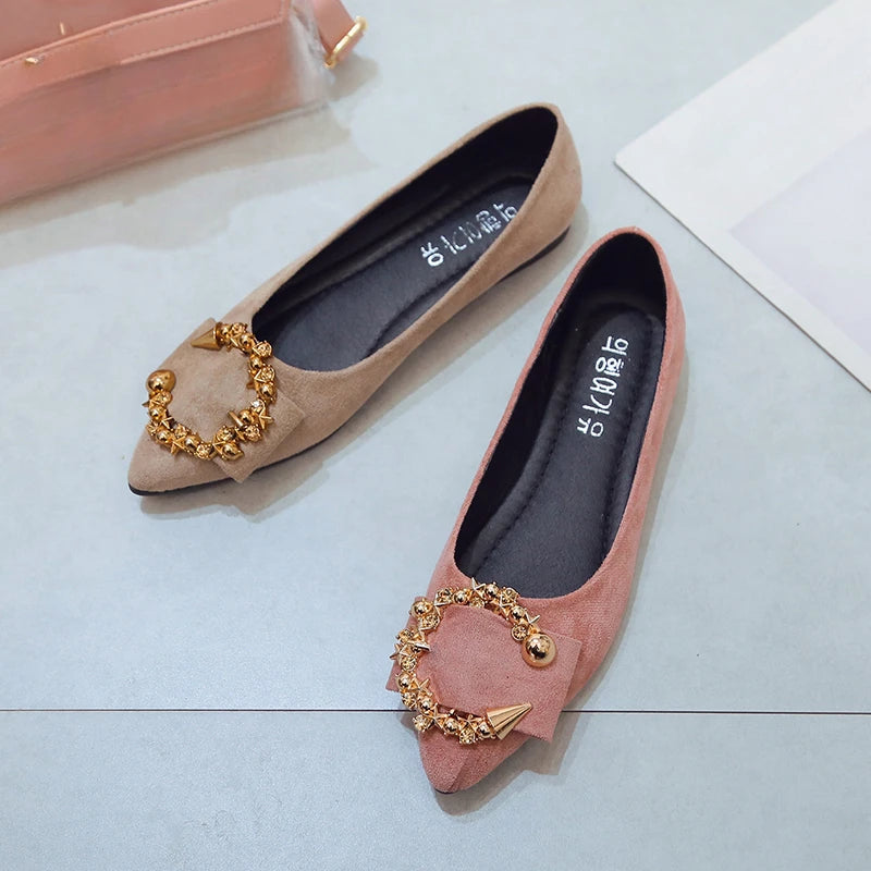 EtherealBe comfortable non-slip pointed toe flats featuring a stylish gold accent