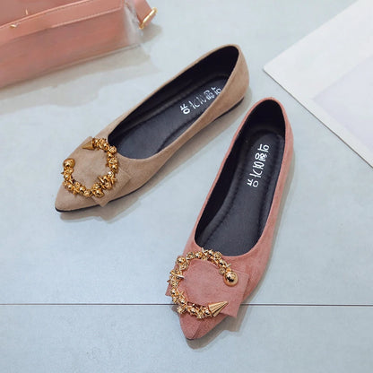EtherealBe comfortable non-slip pointed toe flats featuring a stylish gold accent