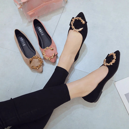 EtherealBe comfortable non-slip pointed toe flats in black with stylish embellishments and a chic design