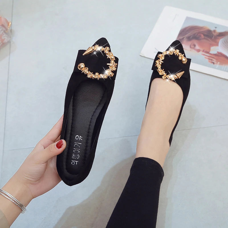EtherealBe comfortable non-slip pointed toe flats with decorative gold embellishments for stylish wear
