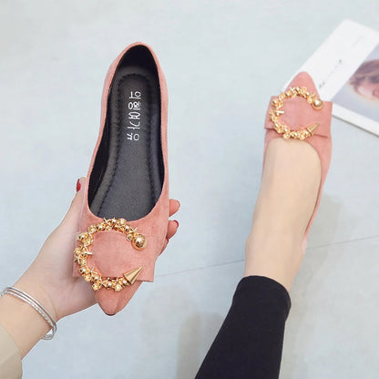 EtherealBe comfortable non-slip pointed toe flats in pink with decorative embellishments for stylish wear