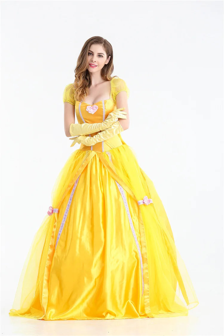 EtherealBe Beauty and the Beast cosplay costume featuring a yellow ball gown with elegant details