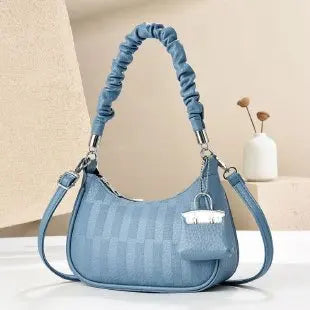 EtherealBe light blue handbag with ruched handle and detachable strap light luxury niche shoulder bag for chic everyday use
