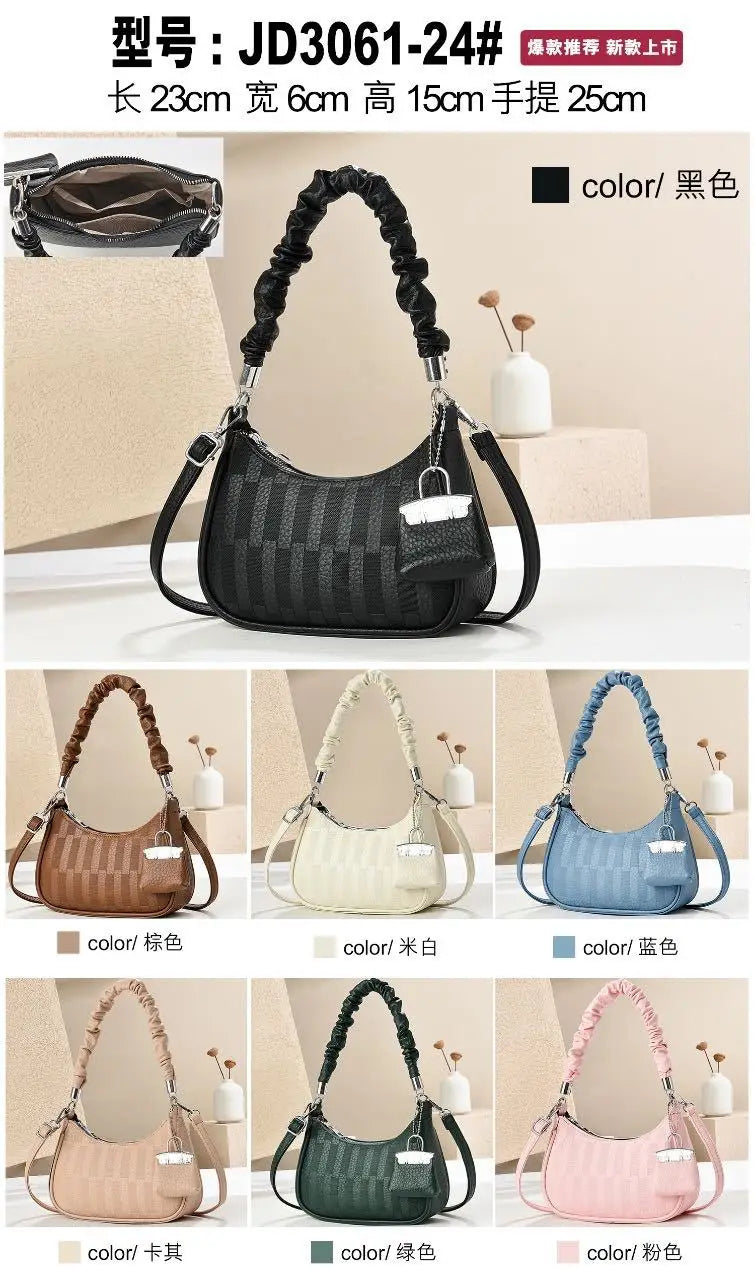 light luxury niche shoulder bag EtherealBe ruched handle crescent crossbody with checkered texture multiple colors