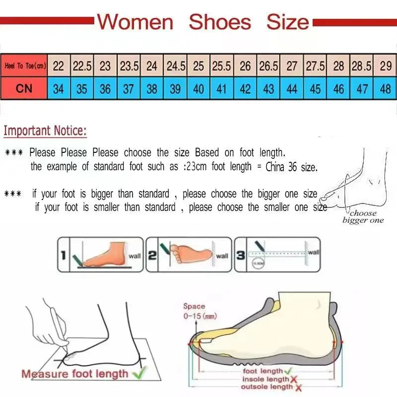 Open toe high heels for parties sizing chart and foot measurement guide for women showing CN sizes and instructions
