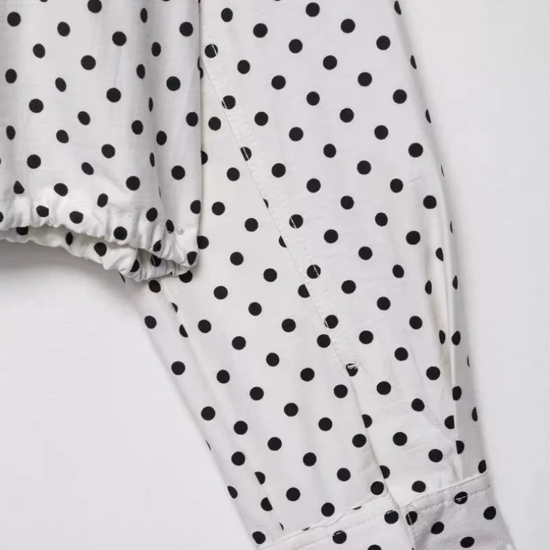 EtherealBe white blouse sleeve with black polka dots and button cuff casual chic polka dot matching set