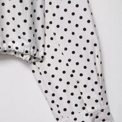 EtherealBe white blouse sleeve with black polka dots and button cuff casual chic polka dot matching set