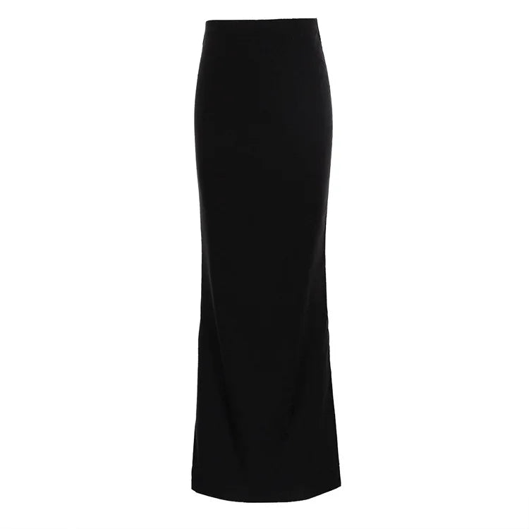 EtherealBe black high waist maxi skirt with a sleek design for elegant styling
