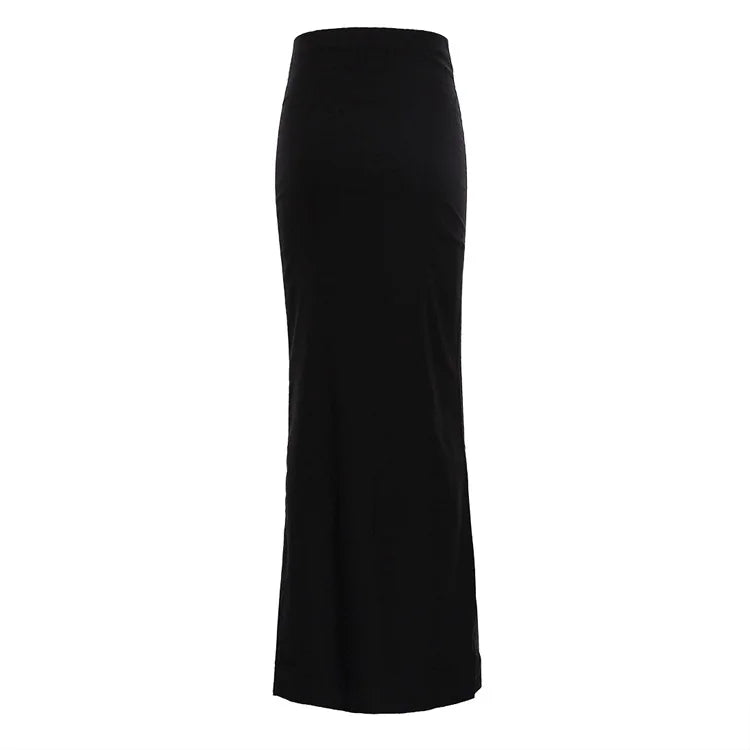 Elegant black high waist maxi skirt for versatile styling and comfort in every season