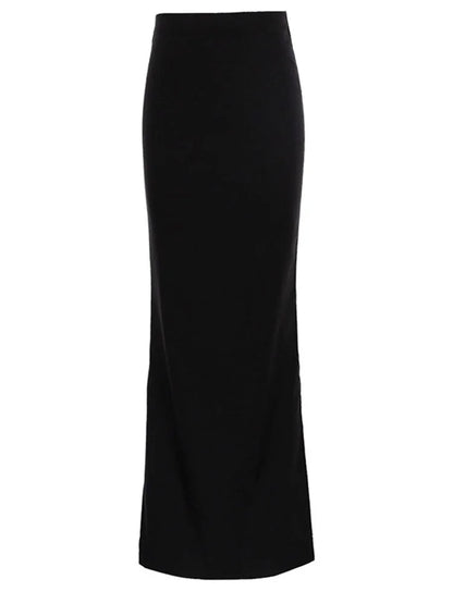 EtherealBe black high waist maxi skirt with a sleek silhouette for elegant styling