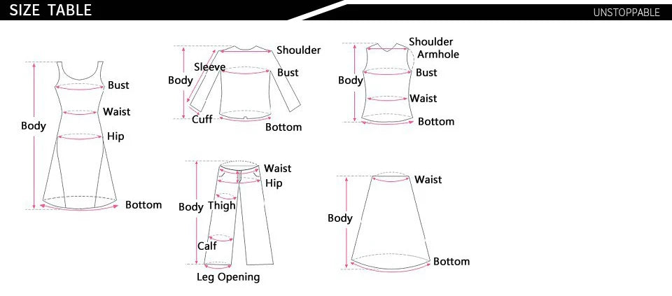 Size chart for black high waist maxi skirt with detailed measurements for accurate fit