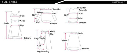Size chart for black high waist maxi skirt with detailed measurements for accurate fit