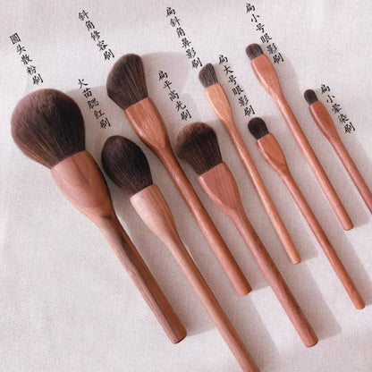 EtherealBe black walnut makeup brush set with various brush sizes for precision application