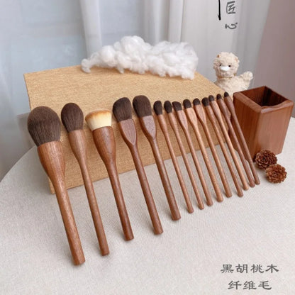 EtherealBe black walnut makeup brush set featuring various brush shapes for precise application