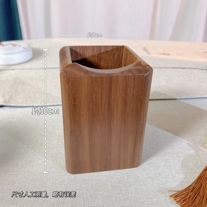 Black walnut makeup brush set holder with a sleek modern design for organized beauty tools