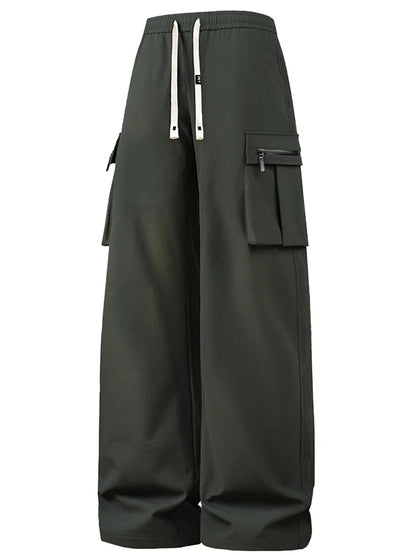 Stylish black wide leg cargo pants women with multiple pockets and drawstring waist for comfort
