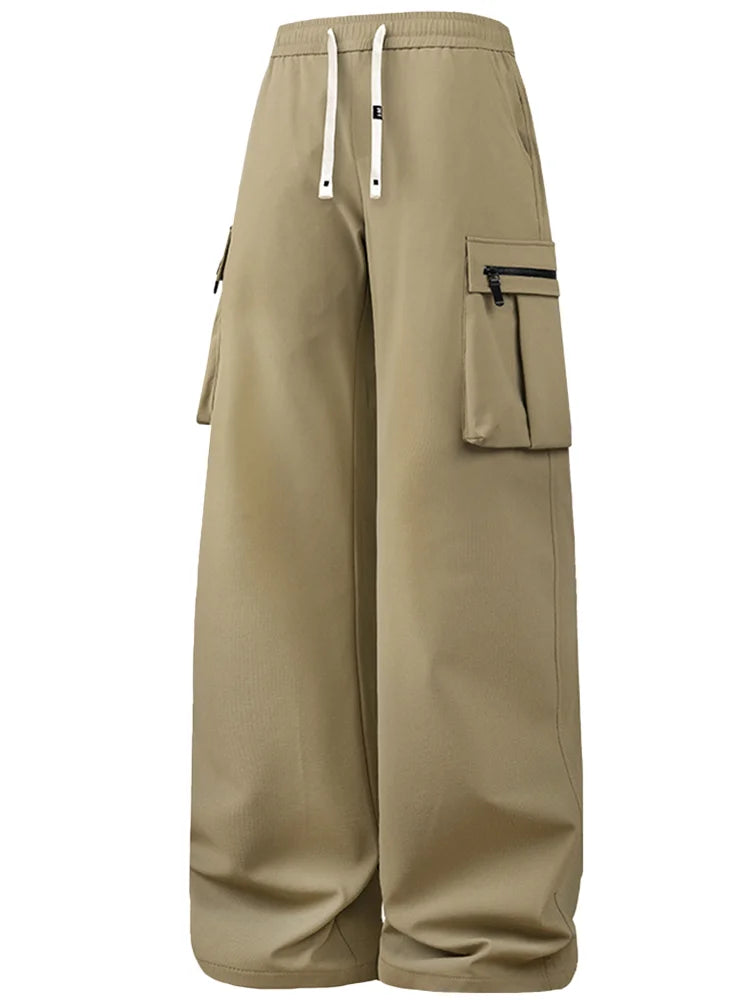 EtherealBe women's black wide leg cargo pants with large pockets and drawstring waist for casual style