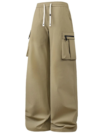 EtherealBe women's black wide leg cargo pants with large pockets and drawstring waist for casual style