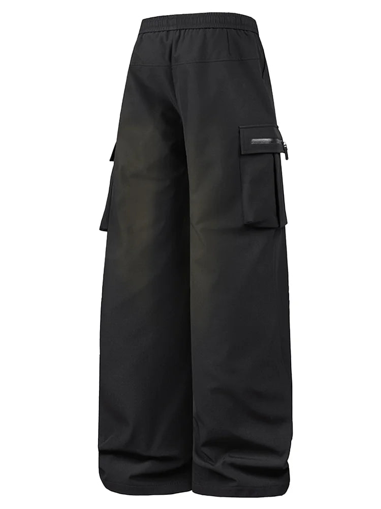 EtherealBe black wide leg cargo pants women with side pockets and comfortable waistband