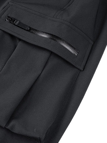 Close-up of black wide leg cargo pants women featuring stylish pockets and modern design