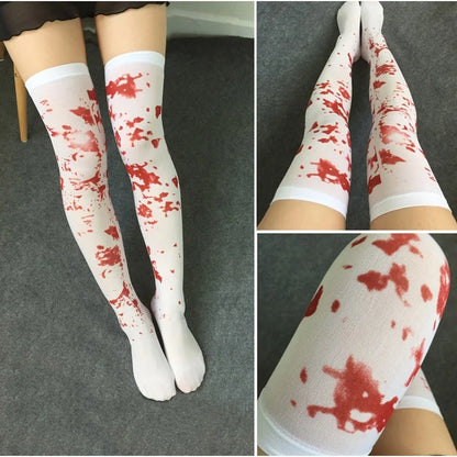 EtherealBe bloody nurse Halloween socks featuring a gruesome blood-splatter design for spooky costumes