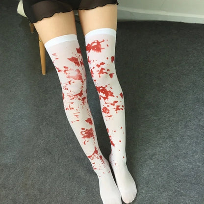 EtherealBe bloody nurse Halloween socks featuring red blood splatter design for a spooky costume accessory