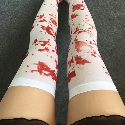 EtherealBe bloody nurse Halloween socks with a unique blood splatter design for spooky costumes