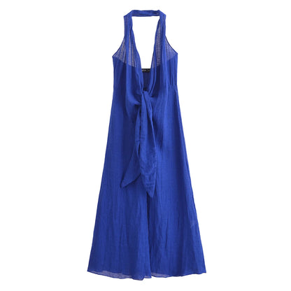 EtherealBe blue halter backless summer dress perfect for beach outings and warm weather occasions