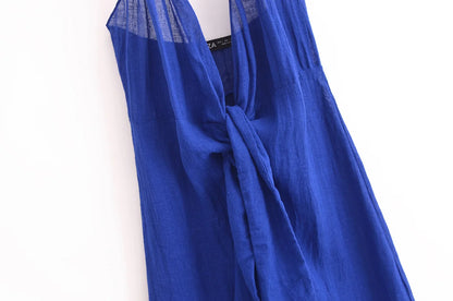 EtherealBe blue halter backless summer dress with elegant design and lightweight fabric