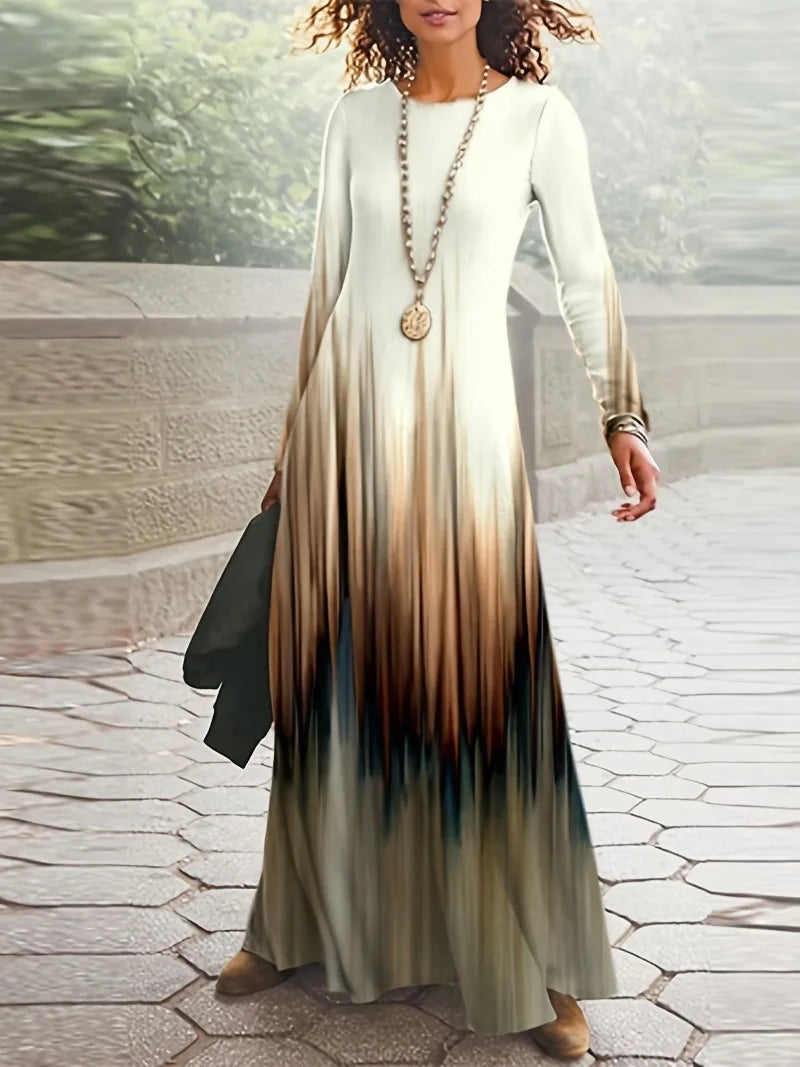 EtherealBe Bohemian Long Sleeve Evening Dress in a Gradient Design for Elegant Casual Looks