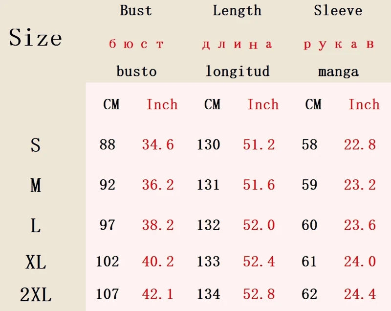 Size chart for EtherealBe bohemian long sleeve evening dress with measurements in centimeters and inches