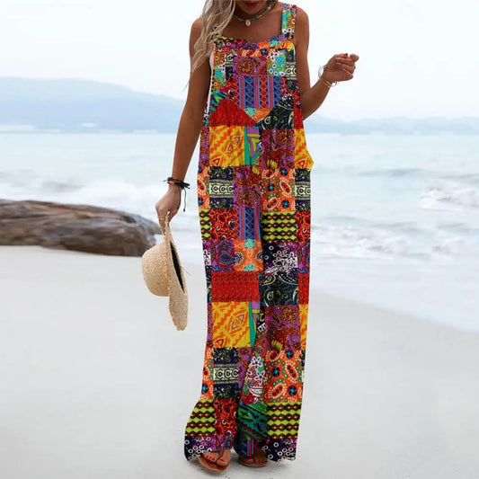 EtherealBe boho chic jumpsuit with pockets in colorful patchwork design for a stylish summer look