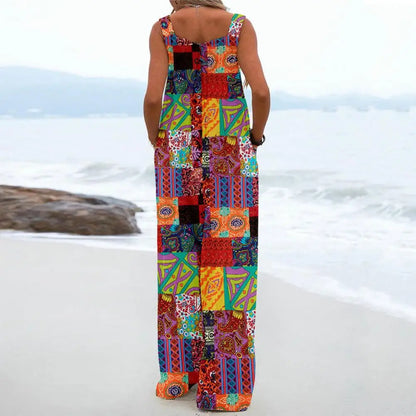 Colorful EtherealBe boho chic jumpsuit with pockets, ideal for summer beach outings