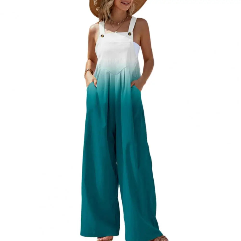 EtherealBe boho chic jumpsuit with pockets in gradient teal and white for a stylish summer look