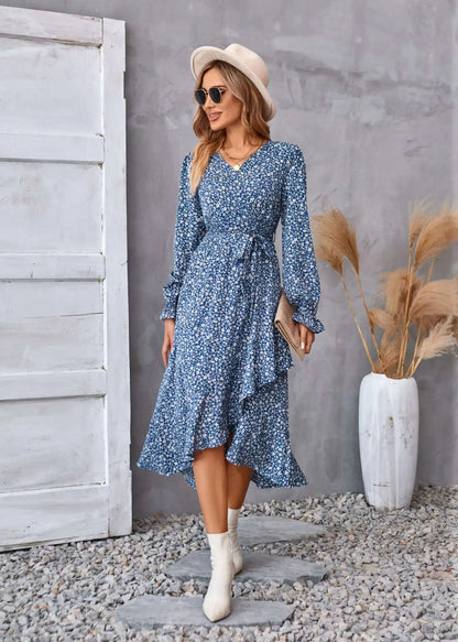 EtherealBe boho dress patel design for women with floral print and bell sleeves, perfect for casual outings