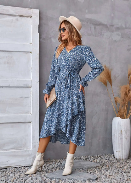 EtherealBe Boho Dress Patel Design for Women with Asymmetrical Hem and Floral Pattern