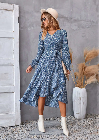 EtherealBe Boho Dress Patel Design for Women with Long Sleeves and Ruffled Hem