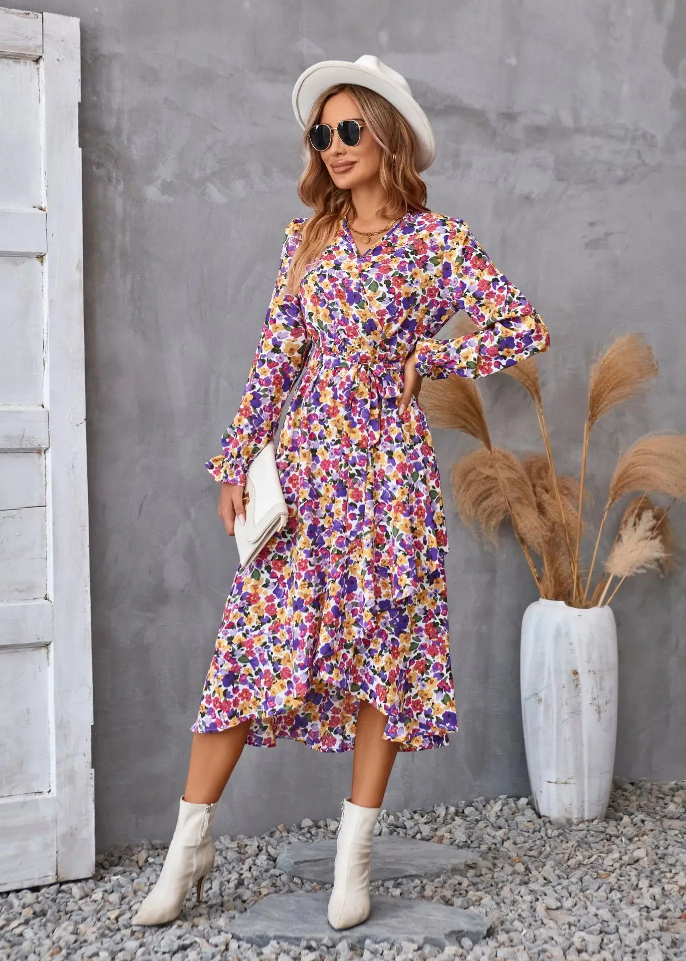 EtherealBe boho dress patel design for women with colorful floral pattern and long sleeves