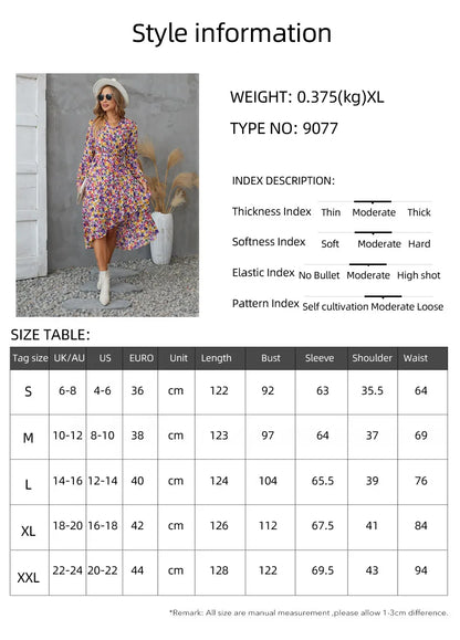 EtherealBe Boho Dress Patel Design for Women in Floral Print with Long Sleeves and Loose Fit