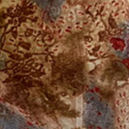 Close up of brown and blue watercolor floral print fabric detail on EtherealBe flare sleeve autumn dresses women