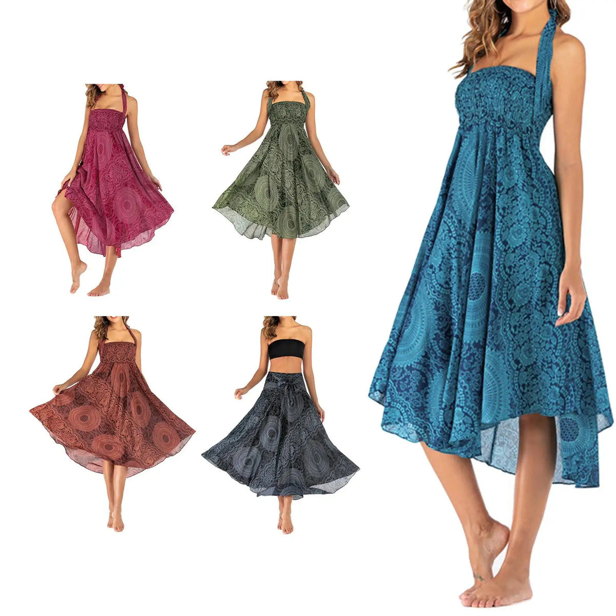EtherealBo boho midi skirt with elastic waistband in various colors for a stylish summer look