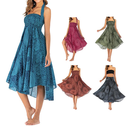 EtherealBe boho midi skirt with elastic waistband in multiple colors showcasing a flowy design